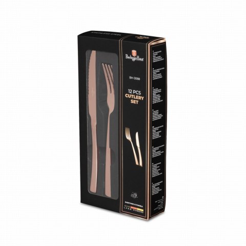 ZESTAW SZTUĆCÓW DO STEKÓW I MIĘS 12-ELE DLA 6 OSÓB BŁYSZCZĄCE RÓŻOWE ZŁOTO BERLINGER HAUS ROSE GOLD BH-3088