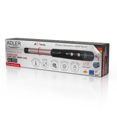 Adler Cordless Curling Iron | AD 2120 | Temperature (min) 170 °C | Display LED | Black/Rose Gold