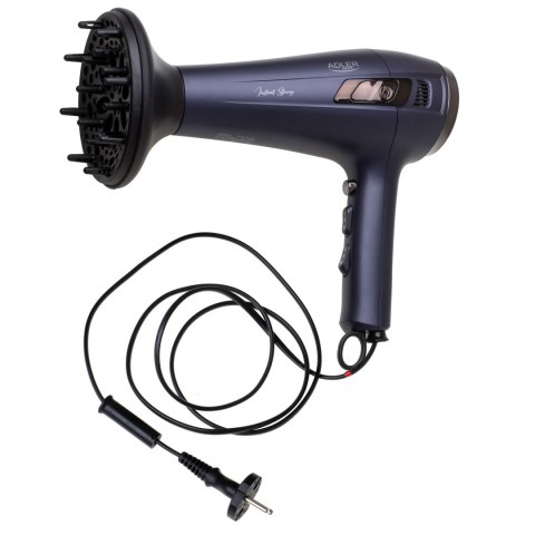 Adler Hair dryer with retractable power cord | AD 2273 | 2000 W | Number of temperature settings 3 | Diffuser nozzle | Dark Viol