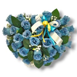 STROIK NA POMNIK SERCE KOMPOZYCJA KWIATOWA NIEBIESKIE RÓŻE SERDUSZKO NA GRÓB