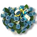 STROIK NA POMNIK SERCE KOMPOZYCJA KWIATOWA NIEBIESKIE RÓŻE SERDUSZKO NA GRÓB