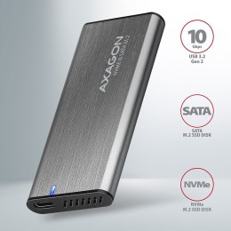 AXAGON External USB-C 3.2 Gen 2 metal box for M.2 NVMe & SATA SSD disks