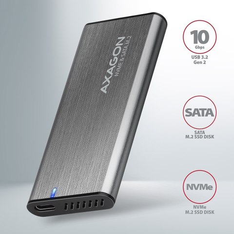 AXAGON External USB-C 3.2 Gen 2 metal box for M.2 NVMe & SATA SSD disks