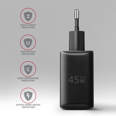 AXAGON GaN wallcharger 2x port (USB-A + USB-C), PD3.0/PPS/QC4+/SFC2.0/AFC/SCP/FCP/Apple, 45W | ACU-PQ45