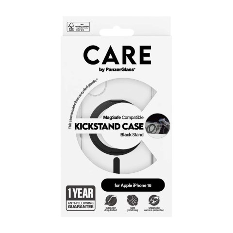 CARE by PanzerGlass Feature Case Transparent w. Black Kickstand & MagSafe iPhone 16 | CARE