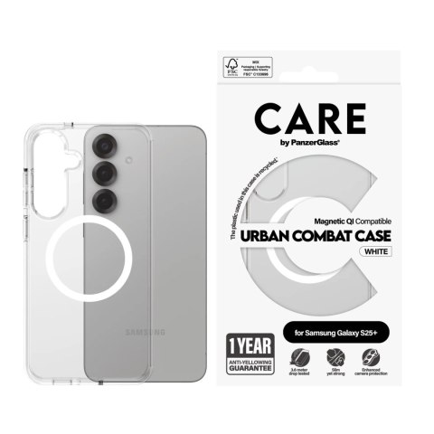 CARE by PanzerGlass Flagship Case Transparent Urban Combat w. White Qi Compatible Samsung Galaxy S25 | CARE