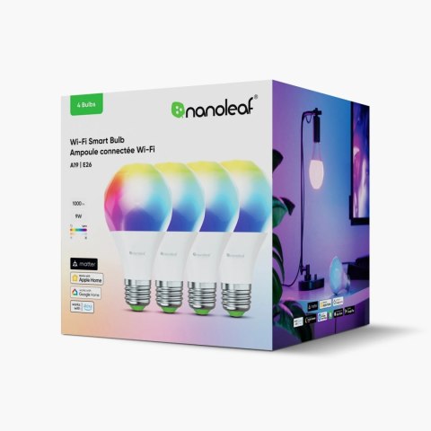 Nanoleaf Essentials Smart A60 Bulb E27 Matter WiFi 9W 900Lm RGBCW 2700-6500K, 4pcs pack | Nanoleaf