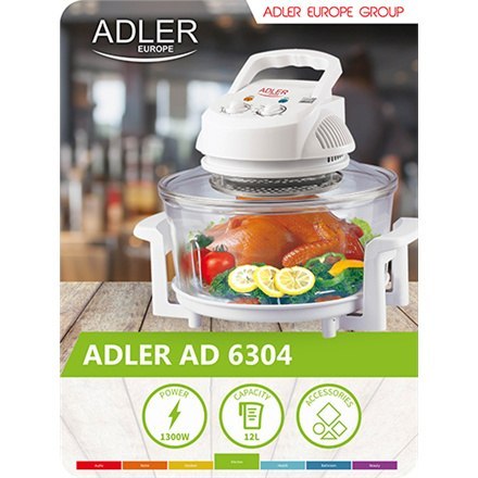 Adler | Hot air fryer/halogen oven | AD 6304 | Power Consumption 1.4 W | Capacity 12 litres | White