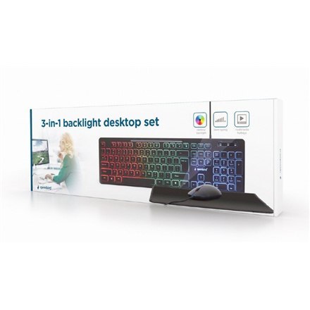 Gembird | 3-in-1 Backlight Desktop Set | KBS-UML-01 | Keyboard, Mouse and Pad Set | Wired | Mouse included | US | Black | g