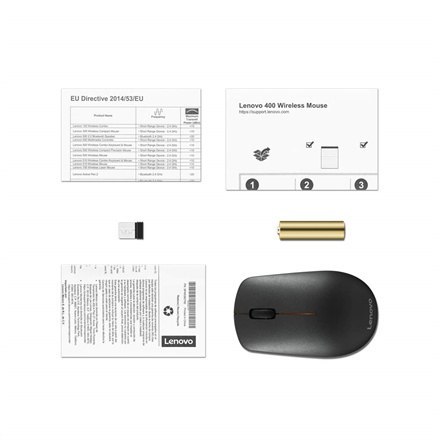 Lenovo | Wireless Mouse | Wireless mouse | 400 | Wireless | 2.4 GHz Wireless via Nano USB | Black | 1 year(s)
