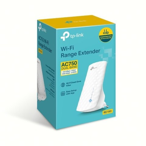 TP-LINK | RE190 | Extender | 802.11ac | 2.4GHz/5GHz | 300+433 Mbit/s | Mbit/s | Porty Ethernet LAN (RJ-45) | MU-MiMO Nie | Brak