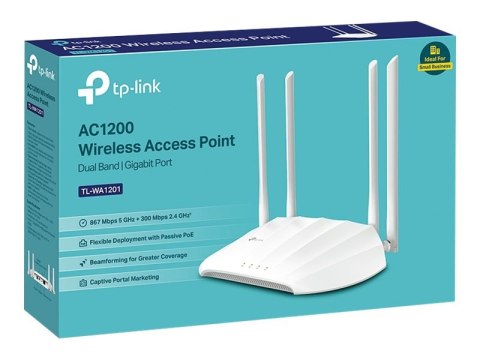 TP-LINK | TL-WA1201 | Punkt dostępowy | 802.11ac | 2.4GHz/5 GHz | 300+867 Mbit/s | 10/100/1000 Mbit/s | Porty Ethernet LAN (RJ-4