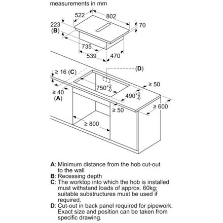Bosch | PIE811B15E | Induction hob with built-in hood | Number of burners/cooking zones 4 | Touch | Timer | Black | Display
