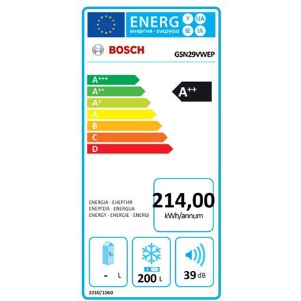 Bosch | GSN29VWEP | Freezer | Energy efficiency class E | Free standing | Upright | Height 161 cm | No Frost system | Total net