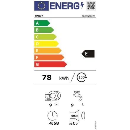 Candy Brava | Built-in | Dishwasher Fully integrated | CDIH 2D949 | Width 44.8 cm | Height 81.6 cm | Class E | Eco Programme Rat