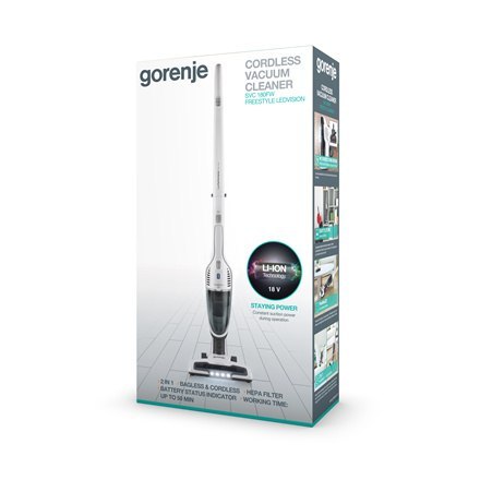 Gorenje | Odkurzacz | SVC180FW | Handstick 2w1 | Handstick | - W | 18 V | Czas pracy (maks.) 50 min | Biały | Gwarancja 24 miesi