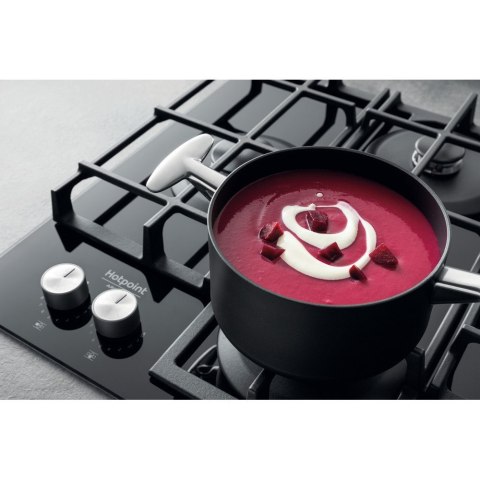Hotpoint | HAGS 61F/BK | Hob | Gas on glass | Number of burners/cooking zones 4 | Rotary knobs | Black
