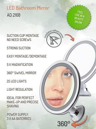 Adler AD 2168 Bathroom Mirror, 3 AAA batteries, LED Lightening, White