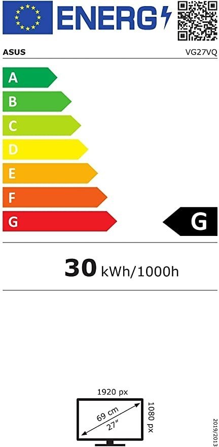 Asus | Curved Gaming Monitor | VG27VQ | 27 " | VA | 16 : 9 | 165 Hz | 1 ms | 1920x1080 pikseli | 400 cd/m² | Ilość portów HDMI H