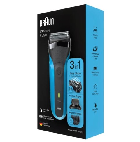 Braun | Golarka z trymerem | Shave&Style 310BT | Bezprzewodowa | Wet & Dry | Liczba stopni długości 5 | Czarny/Niebieski