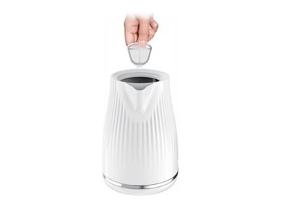 Czajnik elektryczny TEFAL KO250130 o mocy 2400 W i pojemności 1.7 L - plastikowy, biały kociołek z obrotową podstawą 360°.