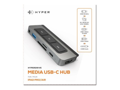 Koncentrator portów USB-C HyperDrive Media 6-w-1 do iPad Pro/Air | Ilość portów HDMI: 1