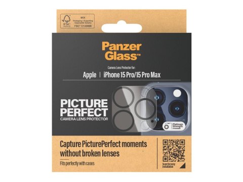 PanzerGlass | PicturePerfect | Ochrona obiektywu | Apple | iPhone 15 Pro/15 Pro Max | Szkło | Czarny