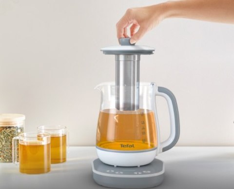 TEFAL Tastea Czajnik | BJ551B10 | Czajnik do herbaty | 1400 W | 1,5 L | Szkło | Obrotowa podstawa 360° | Szary/Biały