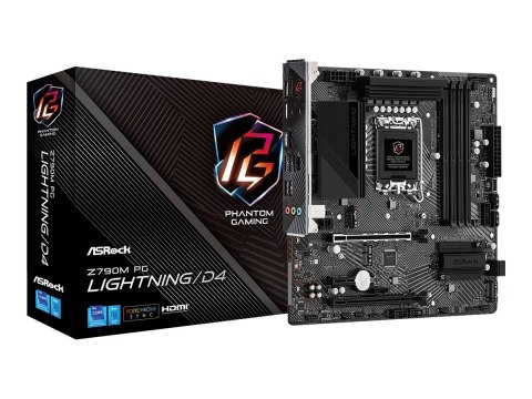 ASRock | Z790M PG LIGHTNING/D4 | Rodzina procesorów Intel | Gniazdo procesora LGA1700 | DDR4 DIMM | Obsługiwane interfejsy dyskó