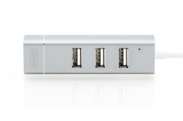 Digitus | 3-portowy koncentrator USB typu C + karta sieciowa Fast Ethernet | DA-70253
