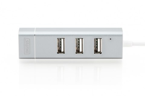 Digitus | 3-portowy koncentrator USB typu C + karta sieciowa Fast Ethernet | DA-70253