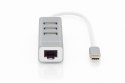 Digitus | 3-portowy koncentrator USB typu C + karta sieciowa Fast Ethernet | DA-70253