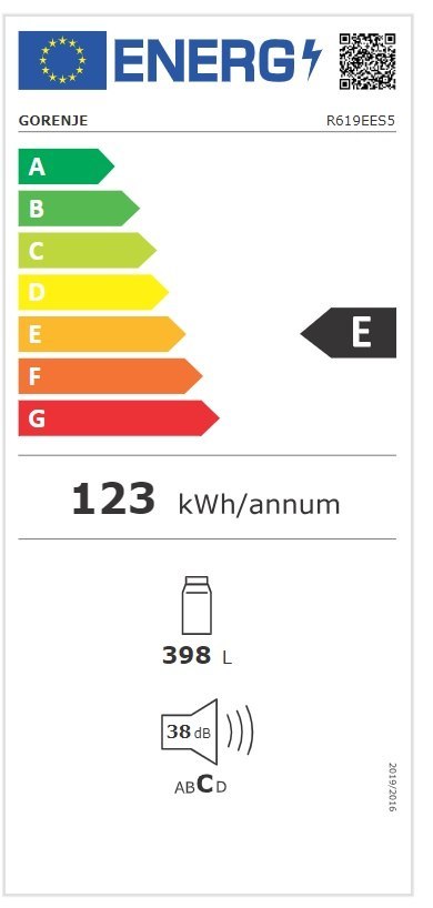 Gorenje | Chłodziarka | R619EES5 | Klasa efektywności energetycznej E | Spiżarnia | Wysokość 185 cm | 38 dB | Stal nierdzewna