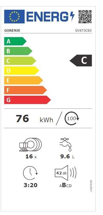 Gorenje | Dishwasher | GV673C60 | Built-in | Width 59.8 cm | Number of place settings 16 | Number of programs 7 | Energy efficie