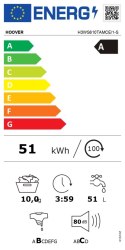 Hoover | Pralka | H3WS610TAMCE/1-S | Klasa efektywności energetycznej A | Ładowanie od przodu | Pojemność prania 10 kg | 1600 ob
