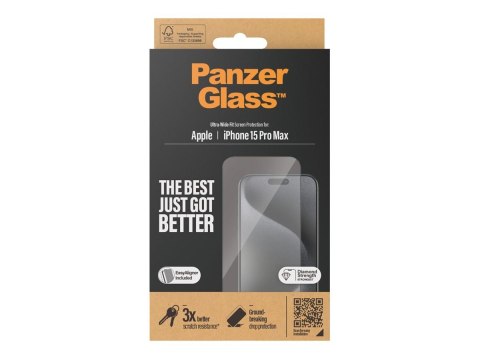 PanzerGlass | Ochraniacz ekranu | Apple | IPhone 15 Pro Max | Szkło | Przezroczysty | Bardzo szerokie dopasowanie, Odporny na za