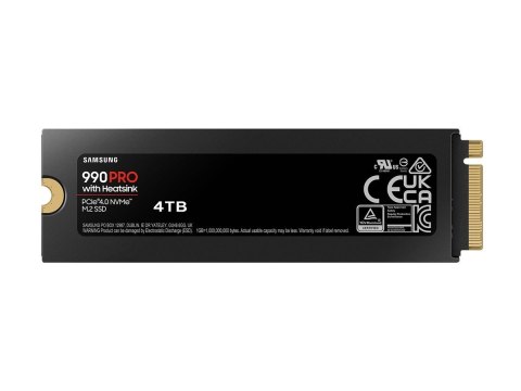 Samsung | 990 PRO z radiatorem | 4000 GB | Format SSD M.2 2280 | Interfejs SSD M.2 NVME | Prędkość odczytu 7450 MB/s | Prędkość