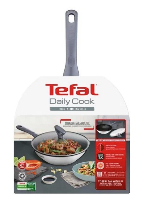 Tefal G7309955 Daily Cook Wok pan with lid, 28 cm, Grey
