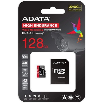 ADATA | AUSDX128GUI3V30SHA2-RA1 Karta pamięci | 128 GB | MicroSDXC | Pamięć flash klasy 10 | Adapter