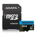ADATA Premier | Karta pamięci flash | 64 GB | Karta pamięci microSDXC UHS-I | Klasa prędkości UHS Class 1 / Class10