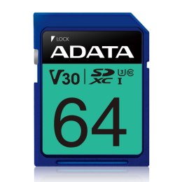 ADATA Premier Pro | Karta pamięci flash | 64 GB | Karta pamięci SDXC UHS-I | Klasa prędkości wideo V30 / UHS-I U3 / Class10
