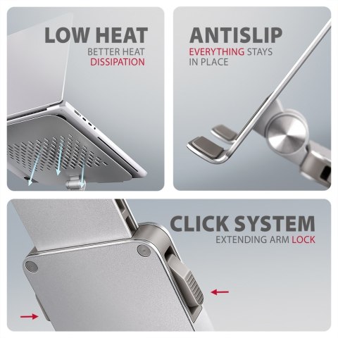 AXAGON STND-LR Obrotowa podstawka aluminiowa do laptopów 10" - 17", regulowana wysokość i kąt nachylenia | AXAGON