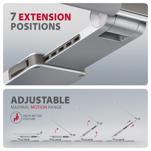 AXAGON STND-LR Obrotowa podstawka aluminiowa do laptopów 10" - 17", regulowana wysokość i kąt nachylenia | AXAGON