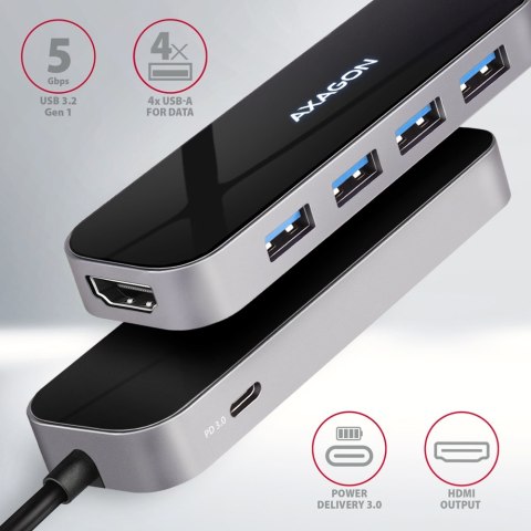 AXAGON SuperSpeed USB-C Combo 6in1 Hub | HMC-6H4A