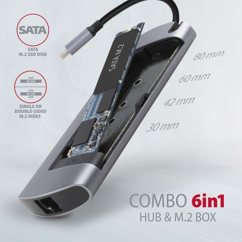 AXAGON SuperSpeed USB-C Combo 6in1 Hub | HMC-6M2