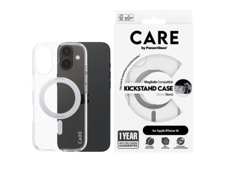 CARE by PanzerGlass Case Feature Silver Kickstand & MagSafe iPhone 16 | CARE