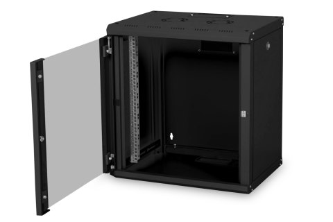 Digitus | Szafka naścienna | DN-19 12-U-SW | Czarny | Stopień ochrony IP: IP20; Drzwi przednie: Drzwi szklane, otwierane pojedyn