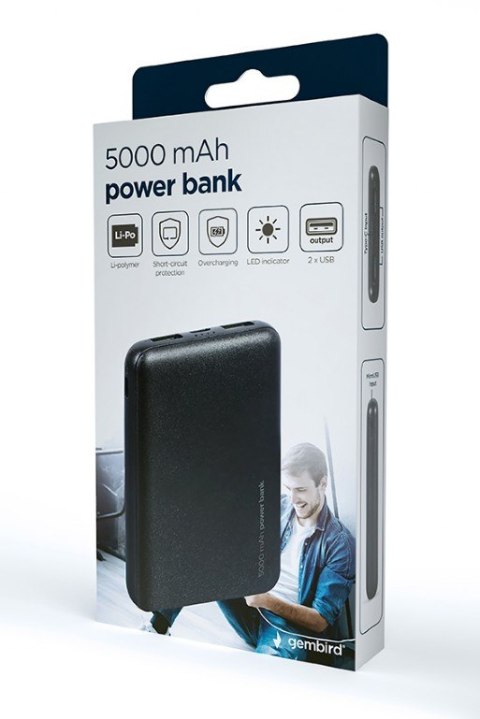 Gembird | PB05-02 | Power Bank | 5000 mAh | 2 x USB-AF | Czarny