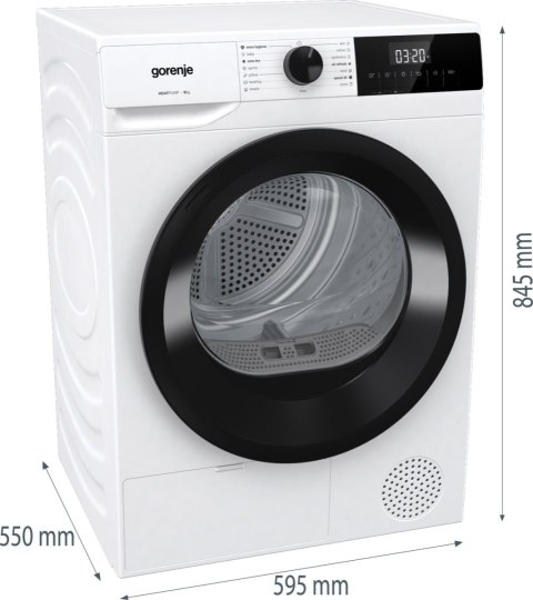 Gorenje Dryer Machine | DHNE82 | Energy efficiency class Class A++ | Front loading | 8 kg | LED | Depth 55 cm | White