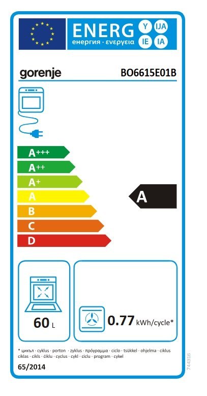 Gorenje Oven | BO6615E01B | 60 L | Electric | EnamelClean | Push pull buttons | Height 59.5 cm | Width 59.5 cm | Stainless steel